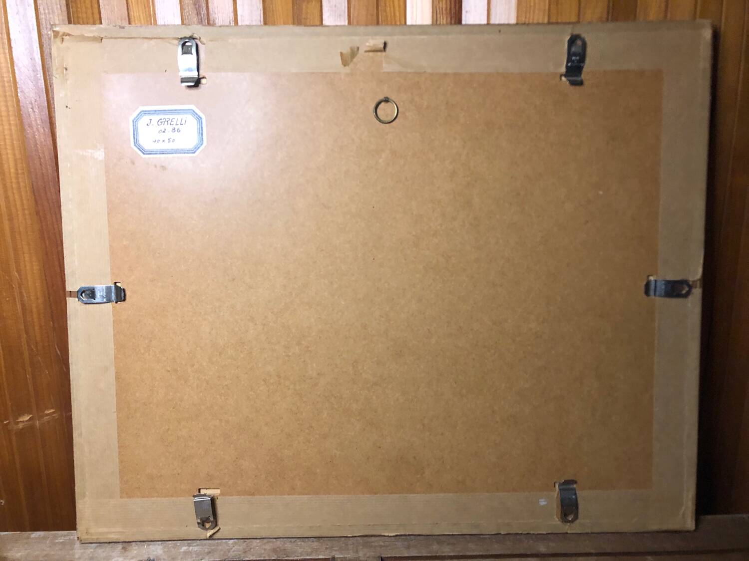 Painting j. garelli winter landscape 01/86 under glass + wood frame