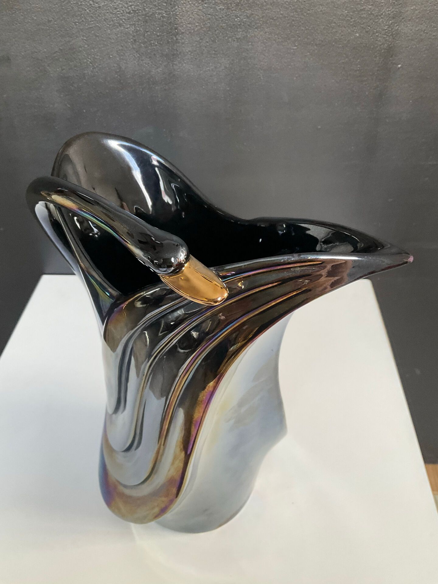 Iridescent ceramic pitcher from Bassano, Italy, from the 1970s.