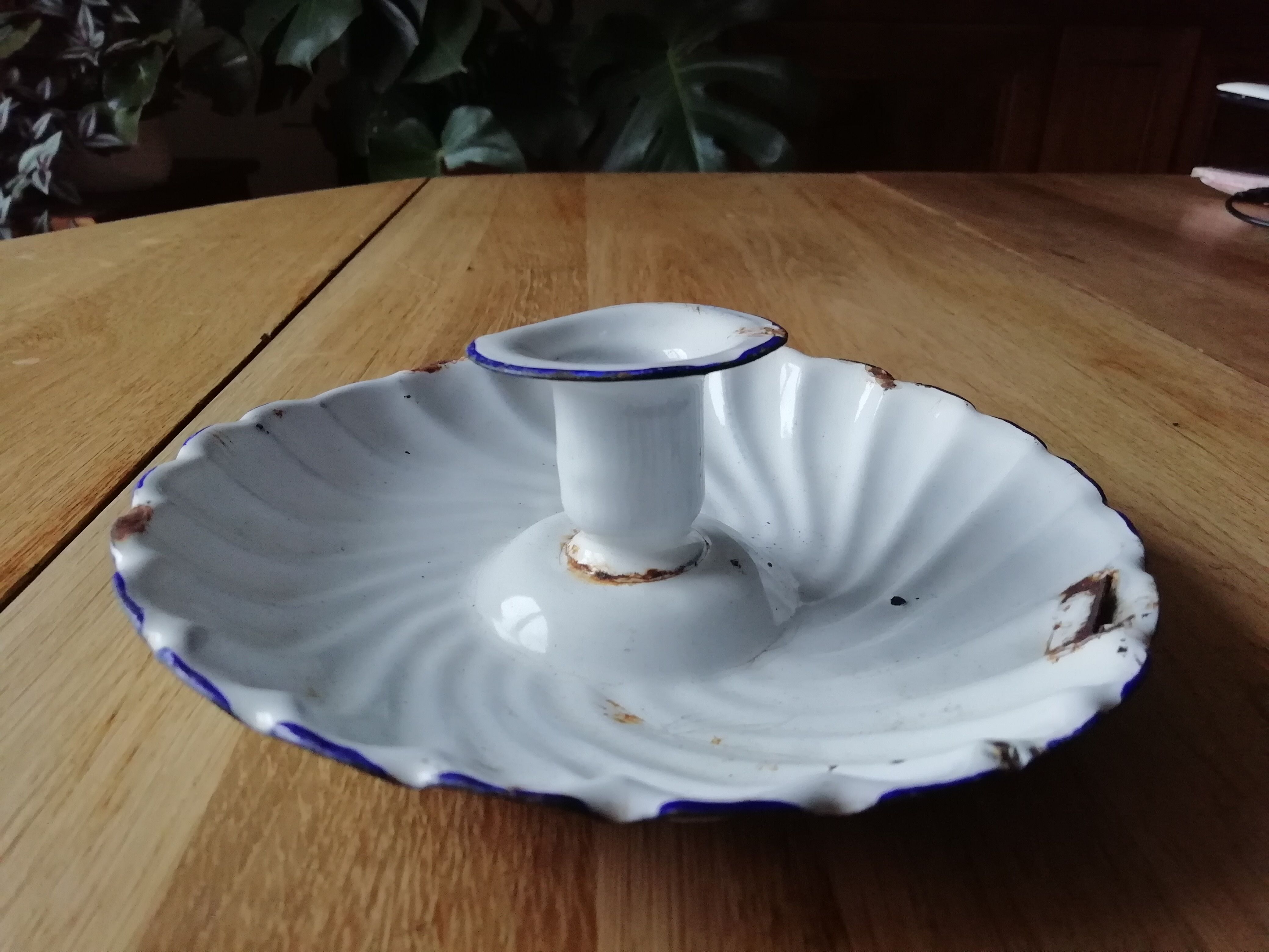 Enamelled tin candlestick