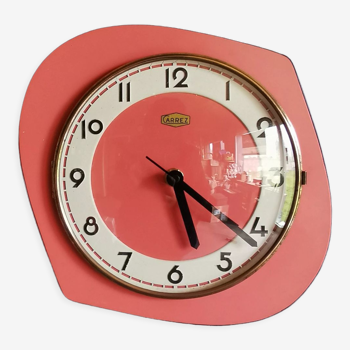 Vintage formica clock silent wall clock asymmetrical 60s "Carrez pink"
