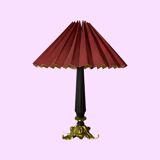 Vintage brass leaves lamp with black base and red shade | mid century brass design lamp | gold color