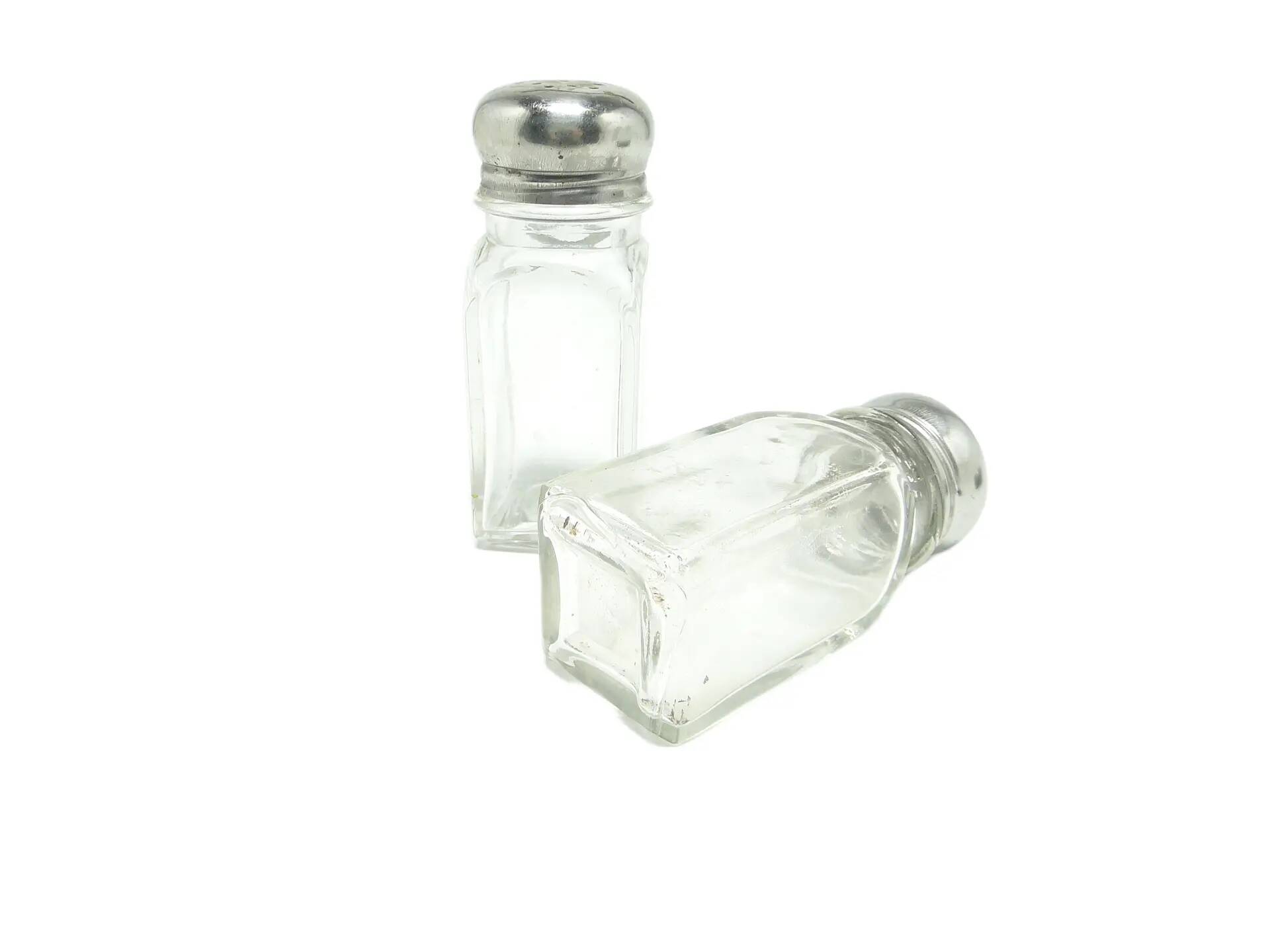 Salt shaker set, modernism, transparent glass, Poland, 1970s.