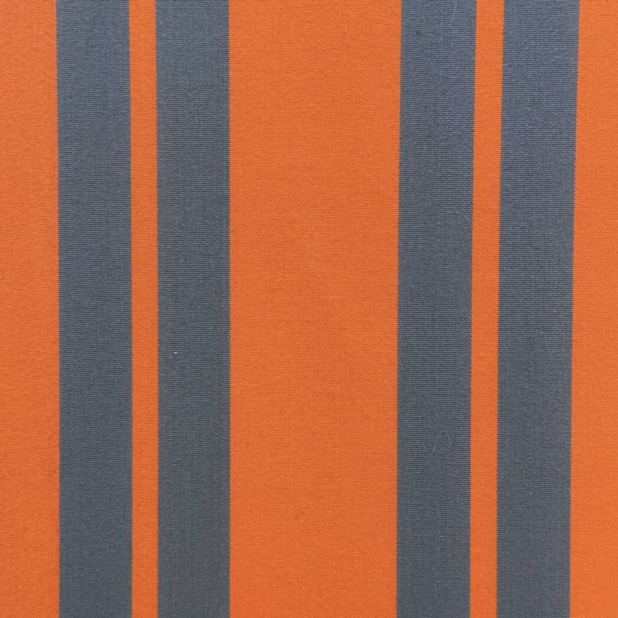Vintage deck chair with orange and grey striped fabric, original patina.