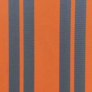 Vintage deck chair with orange and grey striped fabric, original patina.