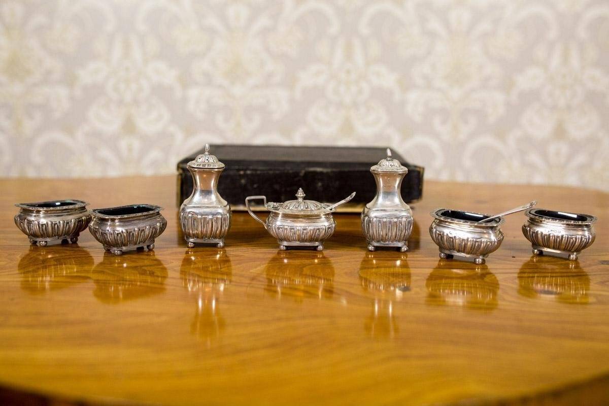 19th Century English Silver Set, 1890s, Set of 7