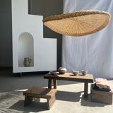 Rattan suspension or shade in the shape of a braided undulating circular tray d:80