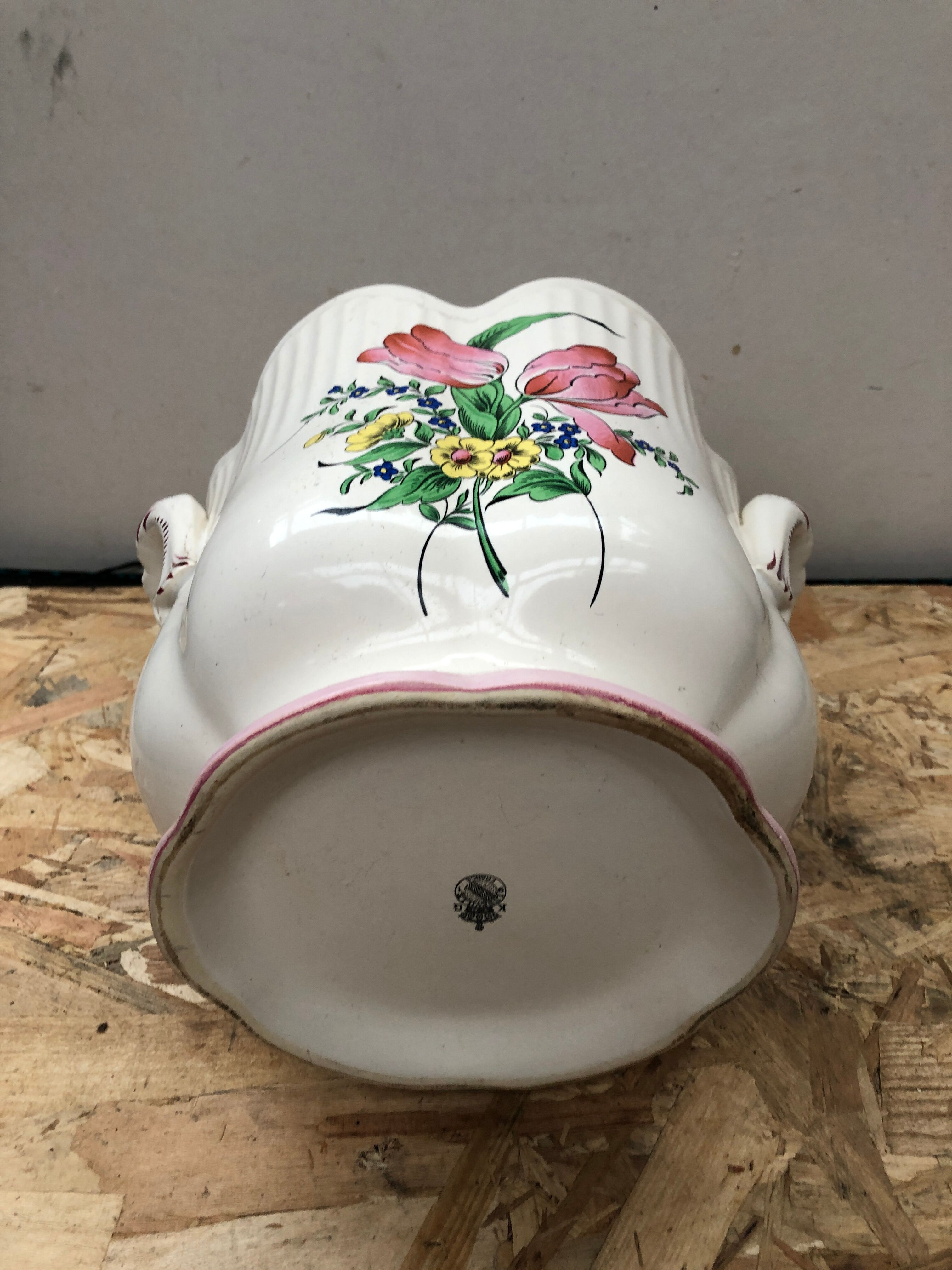 Old Cache Pot K&G LUNEVILLE Ceramic White Decoration Vintage Flowers