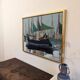 Mid-Century Modern Swedish "Green Sails" Vintage Seascape Oil Painting, Framed