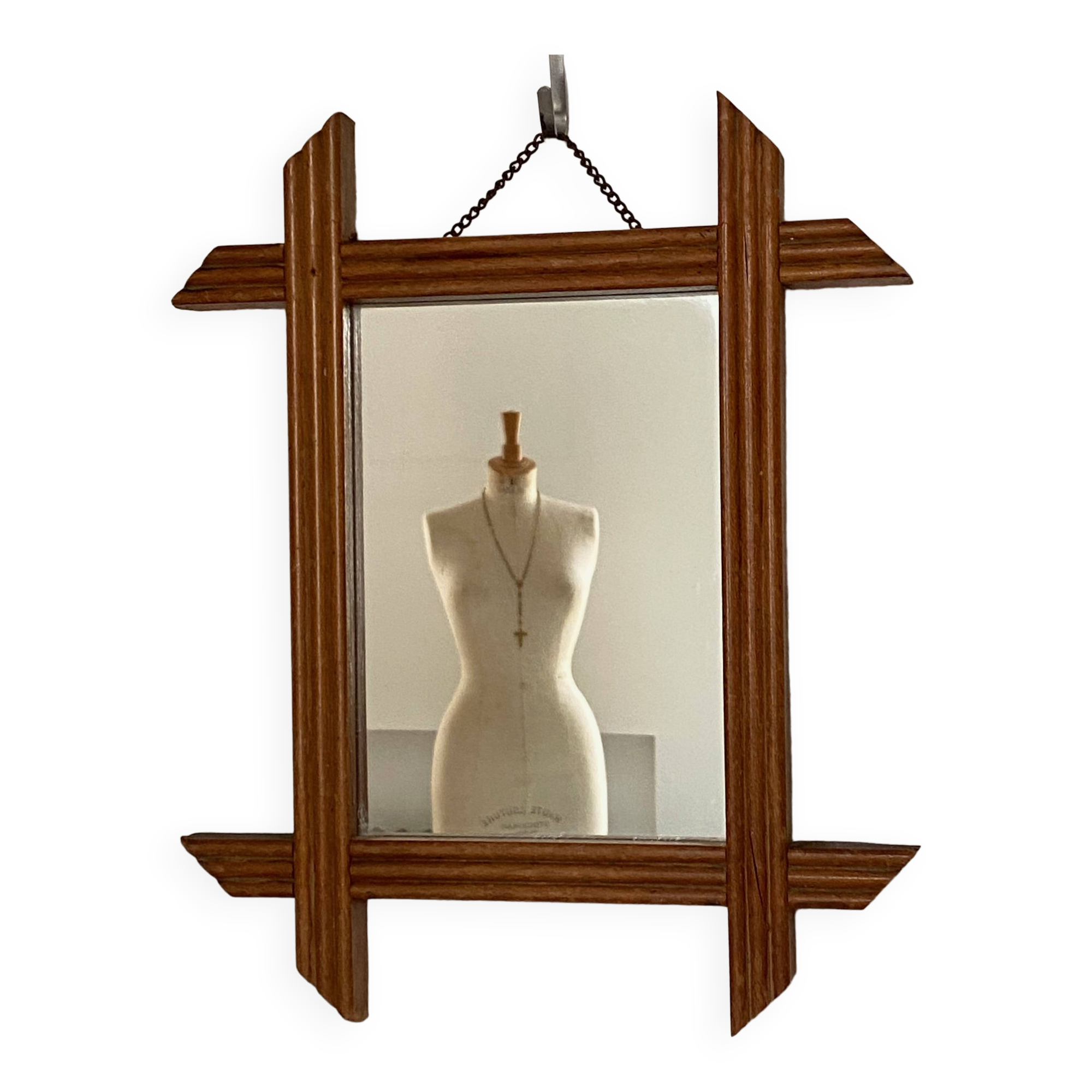 Blonde wooden barber mirror