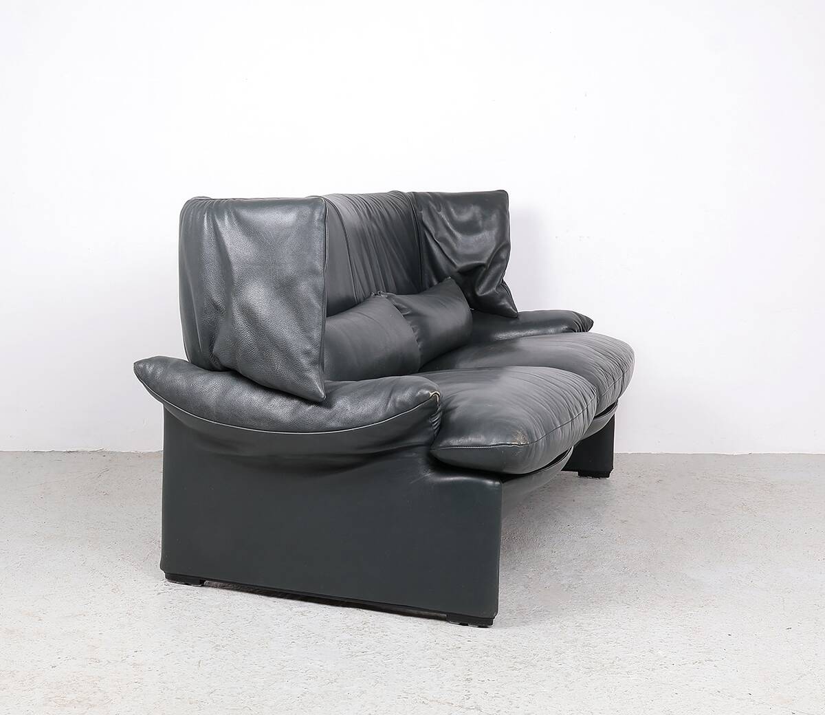 Leather Sofa with Pouf by Vico Magistretti for Cassina, 1980s, Set of 2