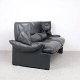 Canapé en cuir avec pouf par Vico Magistretti pour Cassina, années 1980, lot de 2
