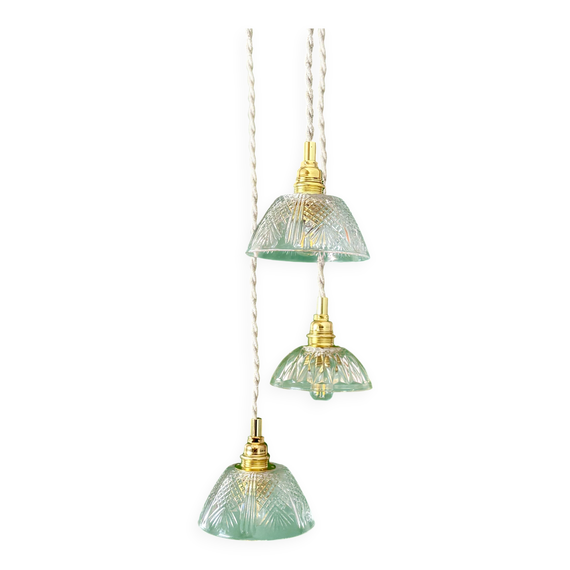 Suspension triple vintage glass chandelier - tableware collection
