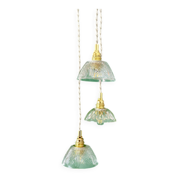 Suspension triple vintage glass chandelier - tableware collection