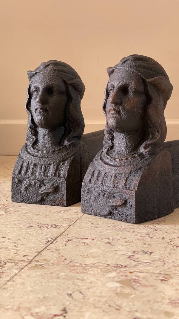 Chenets anciens fonte d’acier vintage