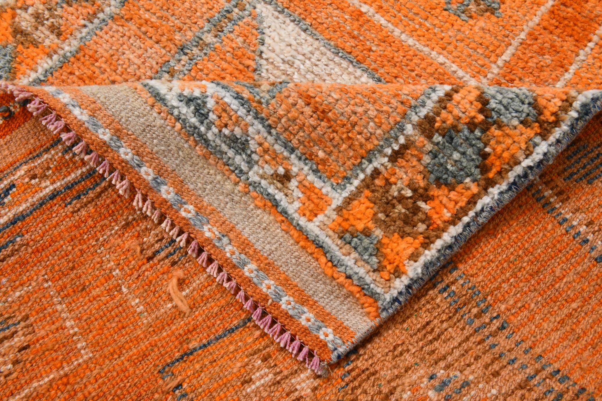 3x12 Rug For Laundry Orange Turkish Vintage Runner Rug, 95x370Cm SK 22033