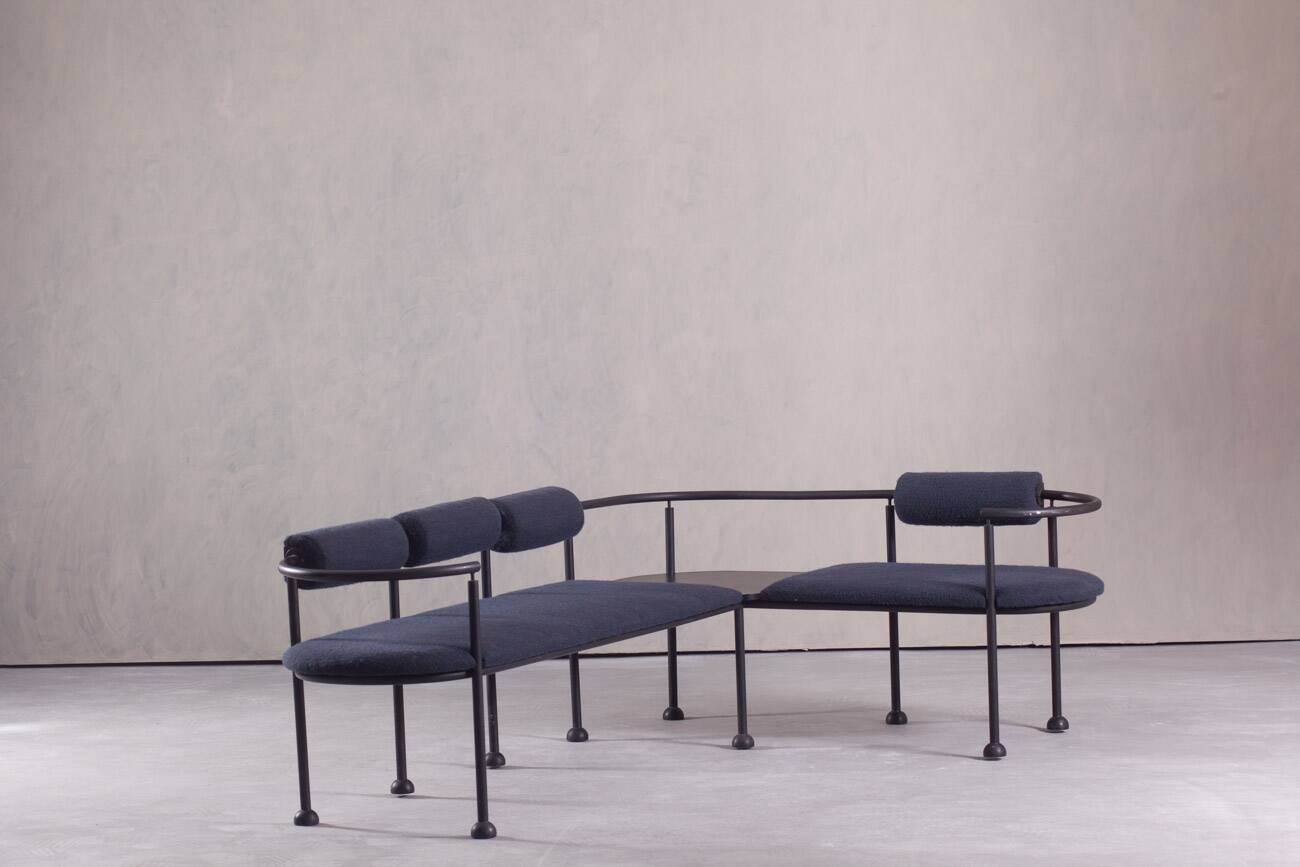 Postmodern steel and fabric bench, Italy, 1990s