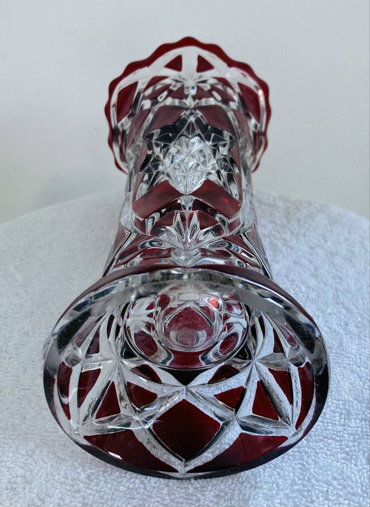 Antique bohemian crystal vase from the mid-20th century in bacara style.