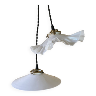 Pair of opaline pendant lights