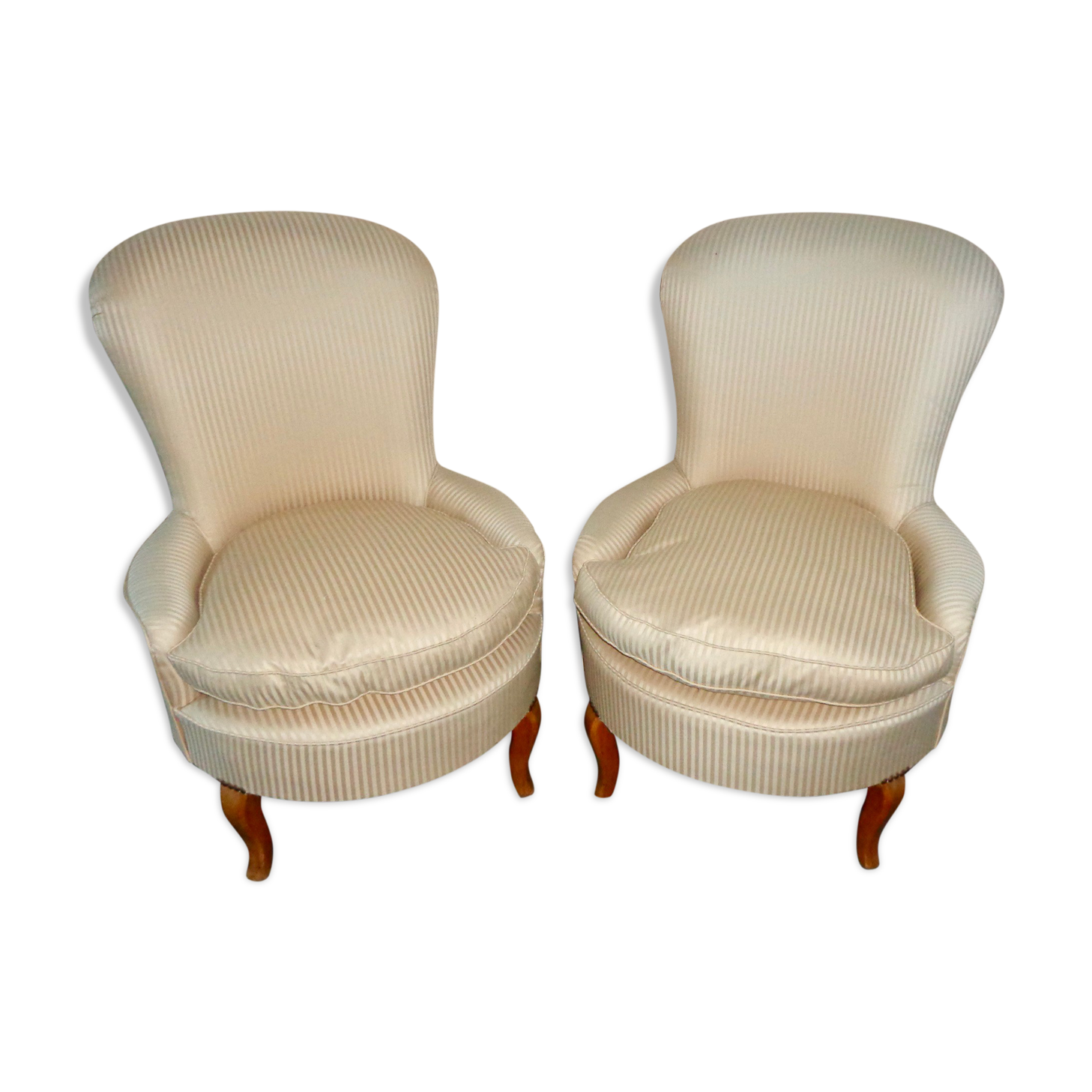 Pair of striped ivory toad armchairs