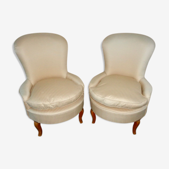 Pair of striped ivory toad armchairs