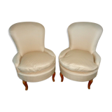 Paire de fauteuils crapaud ivoire rayé