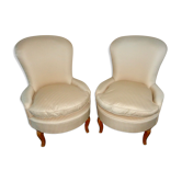 Paire de fauteuils crapaud ivoire rayé