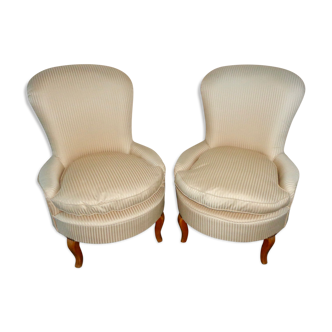 Pair of striped ivory toad armchairs