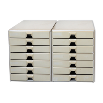 Lot de 2 casiers à tiroirs en métal et plastique