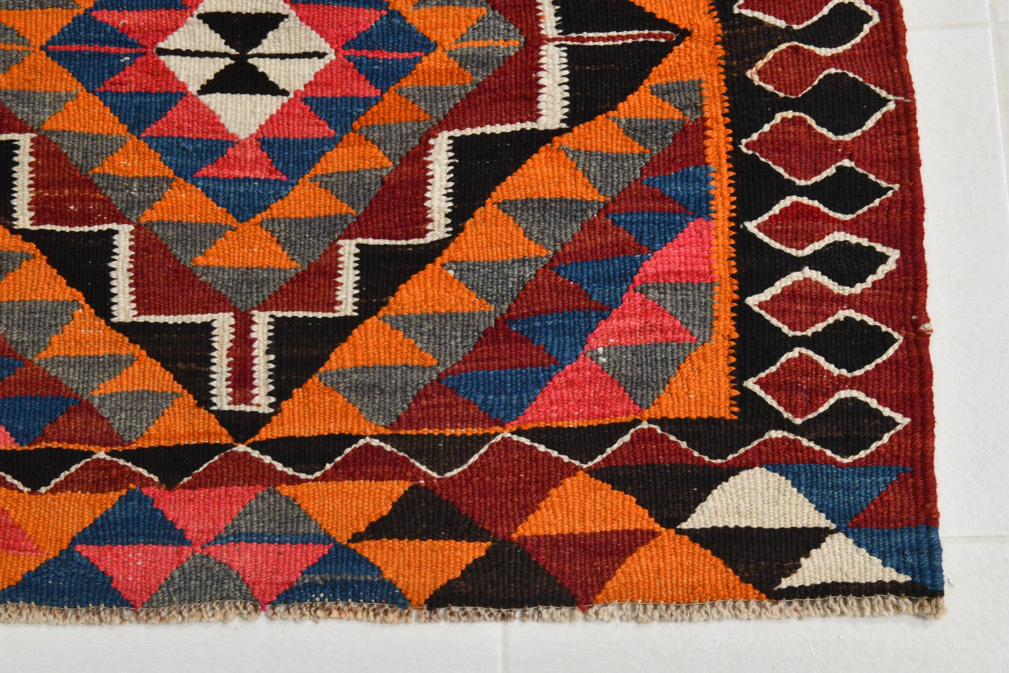 Red & Orange Oriental Kilim Runner Rug, 105x340Cm