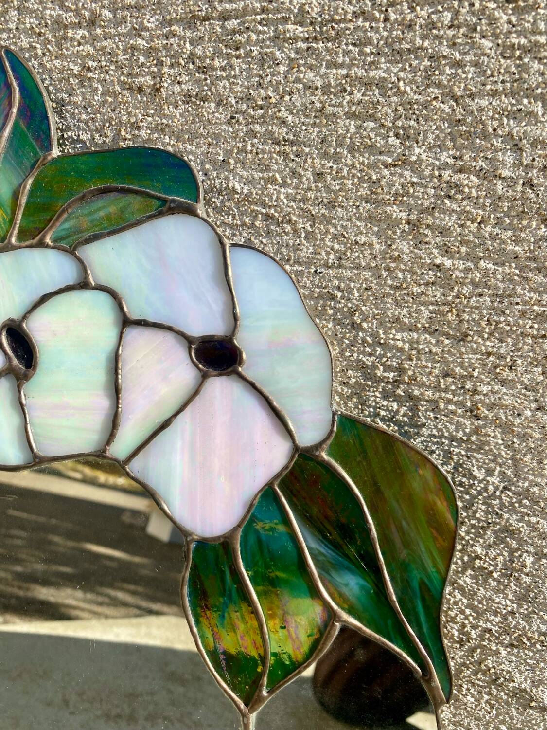 Vitrail, miroir, Tiffany fait main vintage motif à fleurs