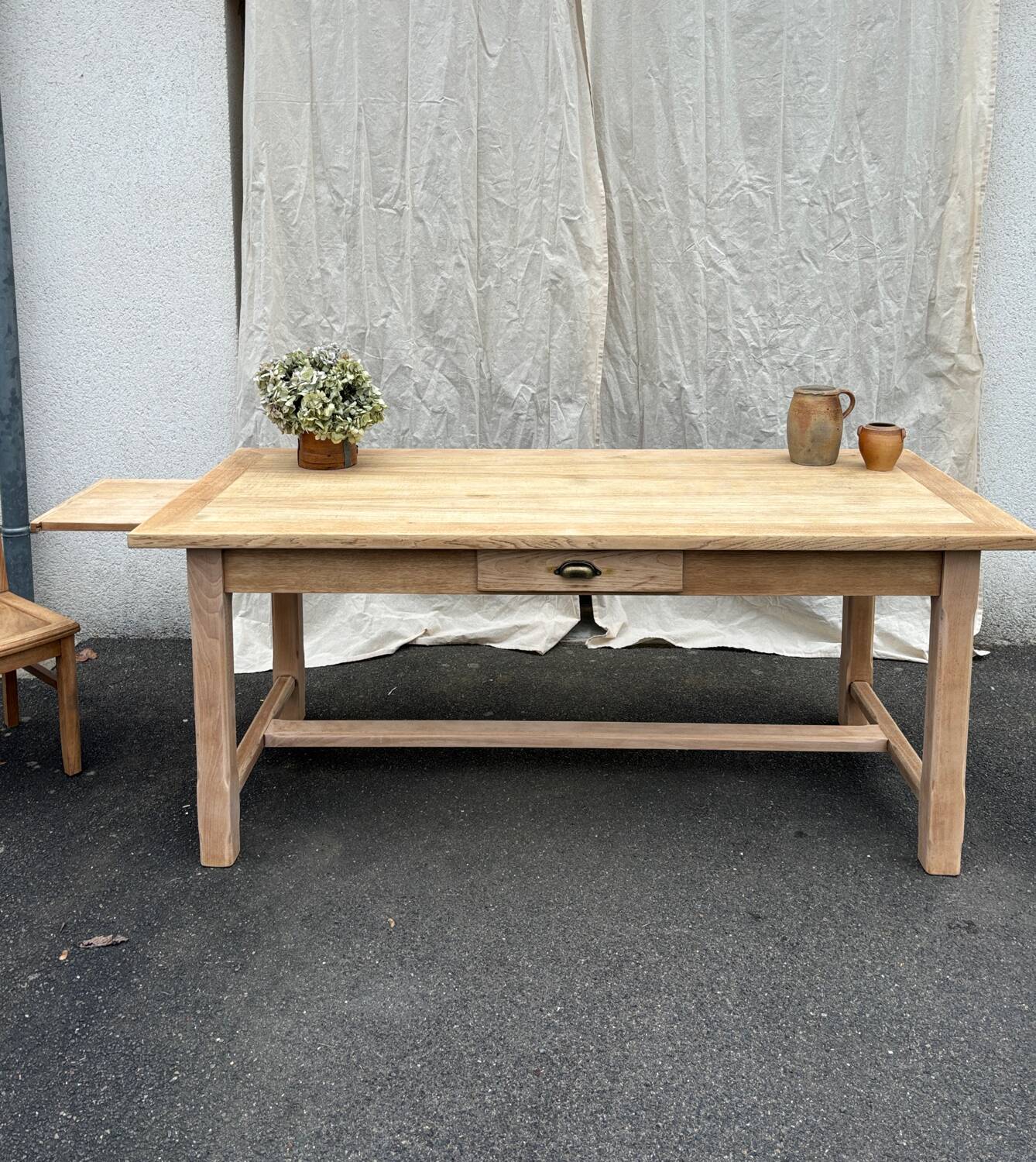 Raw wood farmhouse table