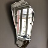 Old bevelled and engraved mirror   43x63cm