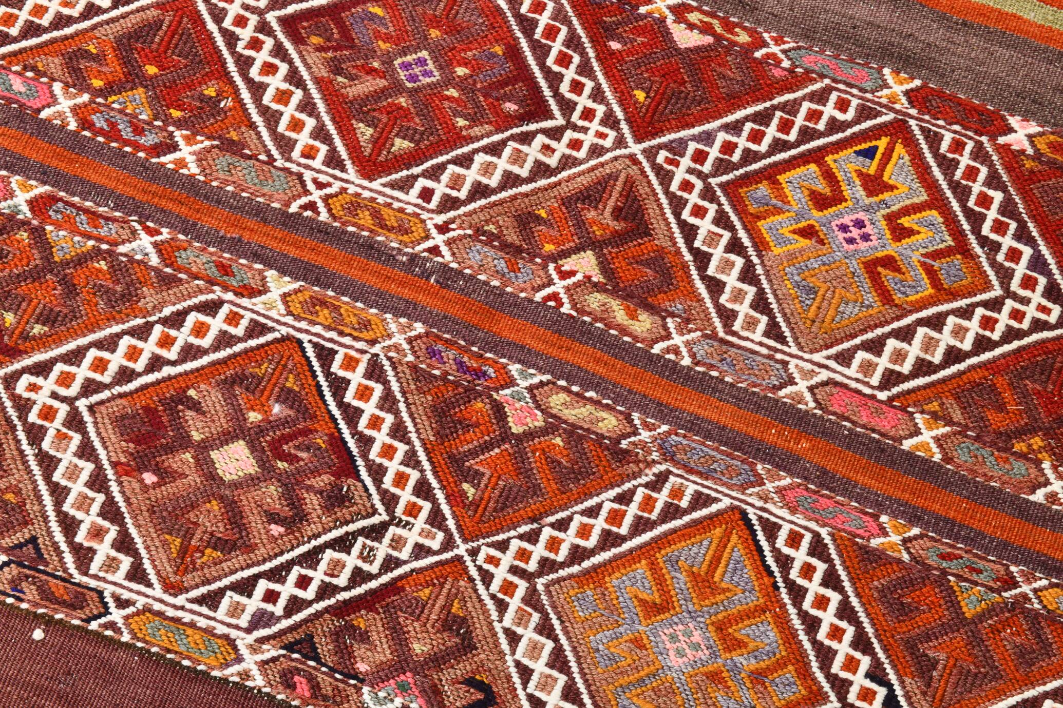 4x5 Multicolor Turkish Kilim Rug, 113x135Cm