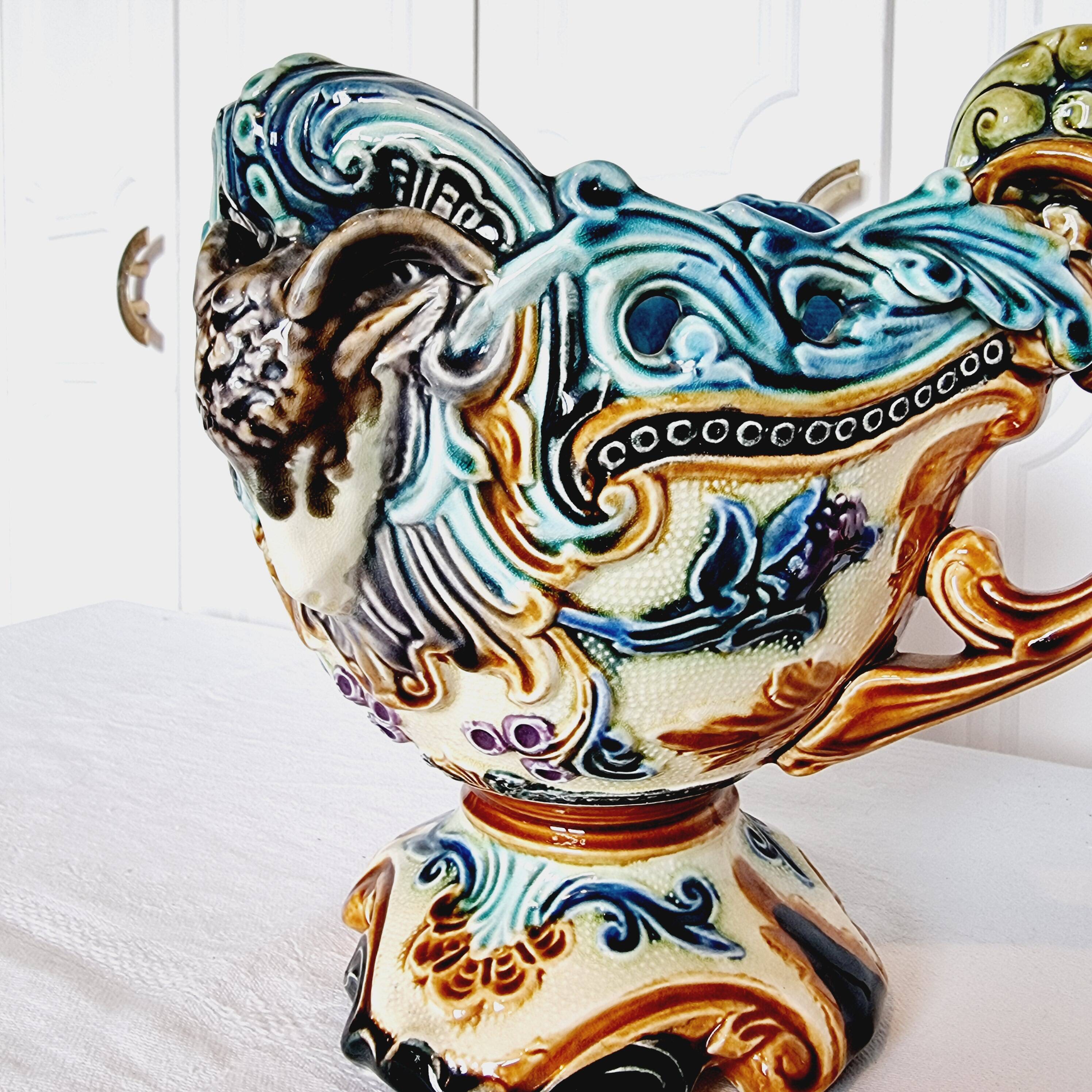 Vase Jardiniere Glass Planter from 1900 Antique Majolica Onnaing Barbonite Collection