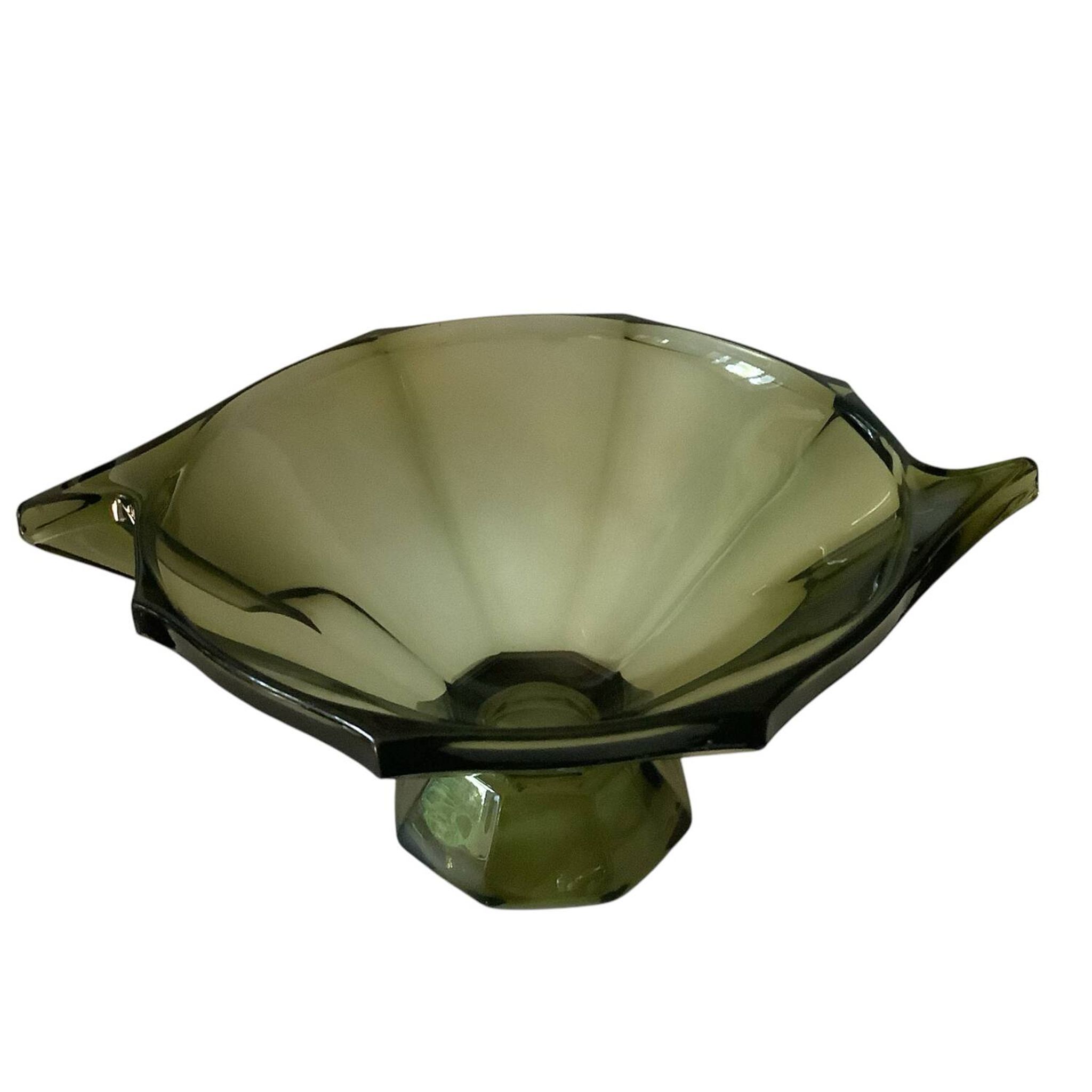 Coupe vintage en verre vert olive de style Art Déco