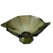 Coupe vintage en verre vert olive de style Art Déco