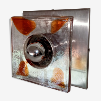 70s aluminum and glass sconce