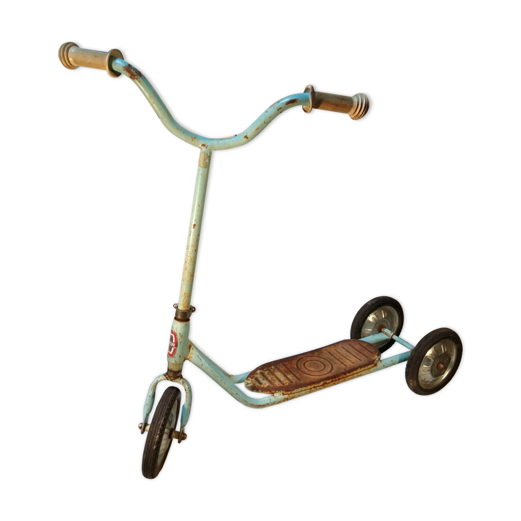 Trottinette Vintage 1960 Dans Son Jus - Acier Bleu/rouille - American Pickers