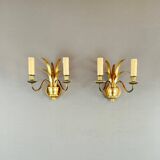 Pair of gilded brass wall lights, 20th century