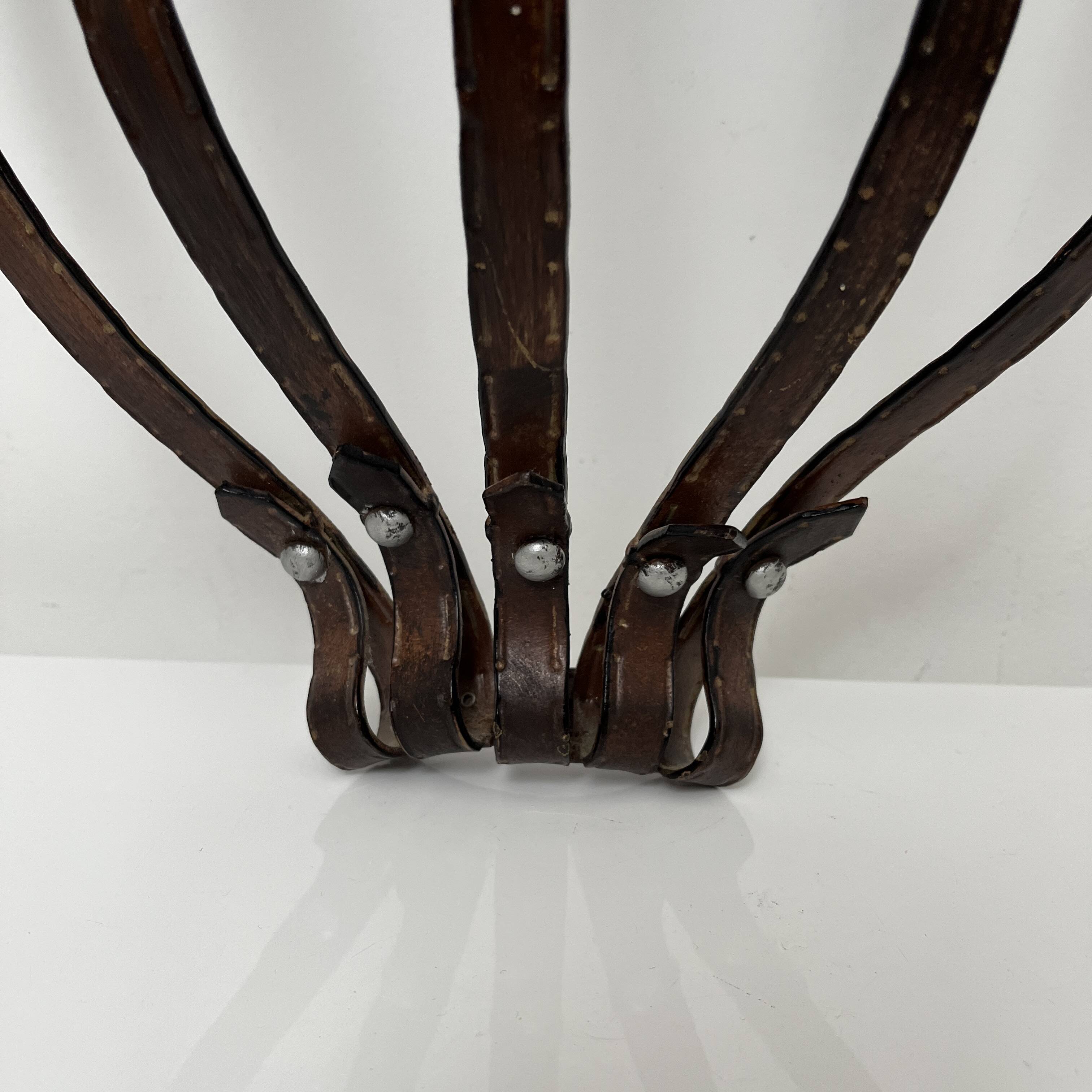 Small wall console Wrought iron trompe l'oeil stitched saddle leather