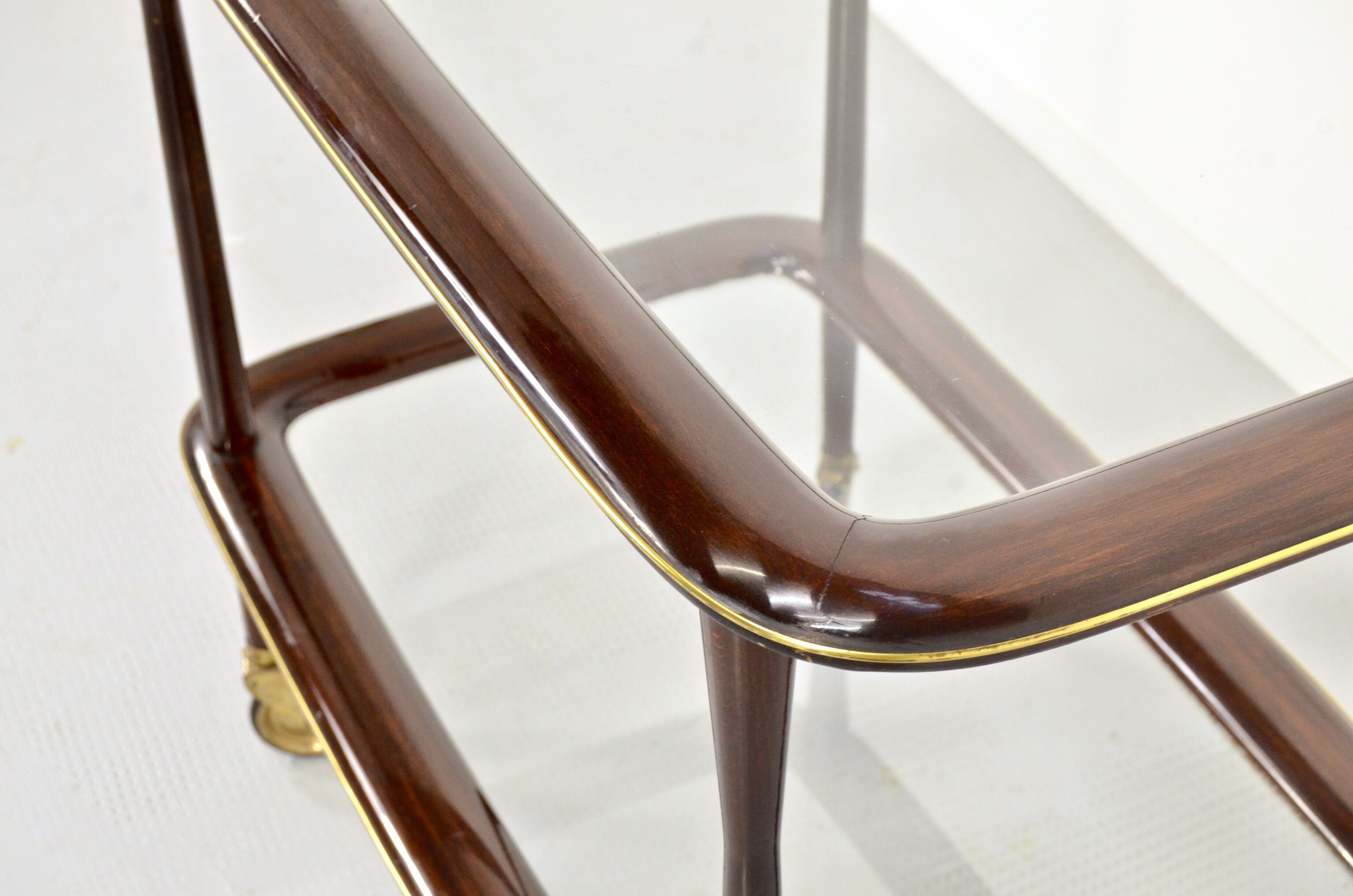 Mahogany brass and glass drinks trolley from italy, circa 1950