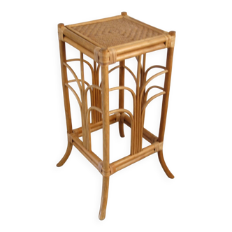 Table d'appoint, sellette en bambou et osier tressé vintage