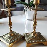 Paire de bougeoirs flambeaux antiques, style rocaille/baroque, XIXème