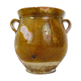 Pot à confit jaune vernissé, sud ouest de la France. Pot de conservation. Pyrénées XIXème