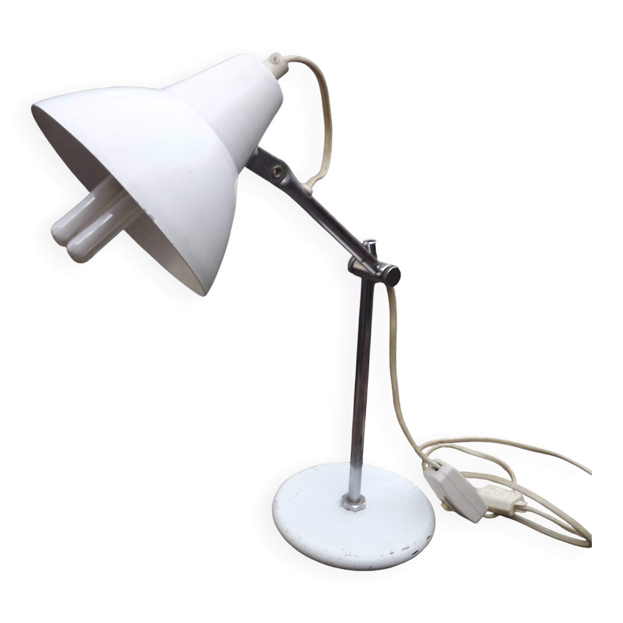 Lampe métal blanche 70' articulée vintage
