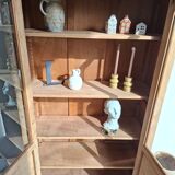 Large antique display cabinet in patinated solid oak.