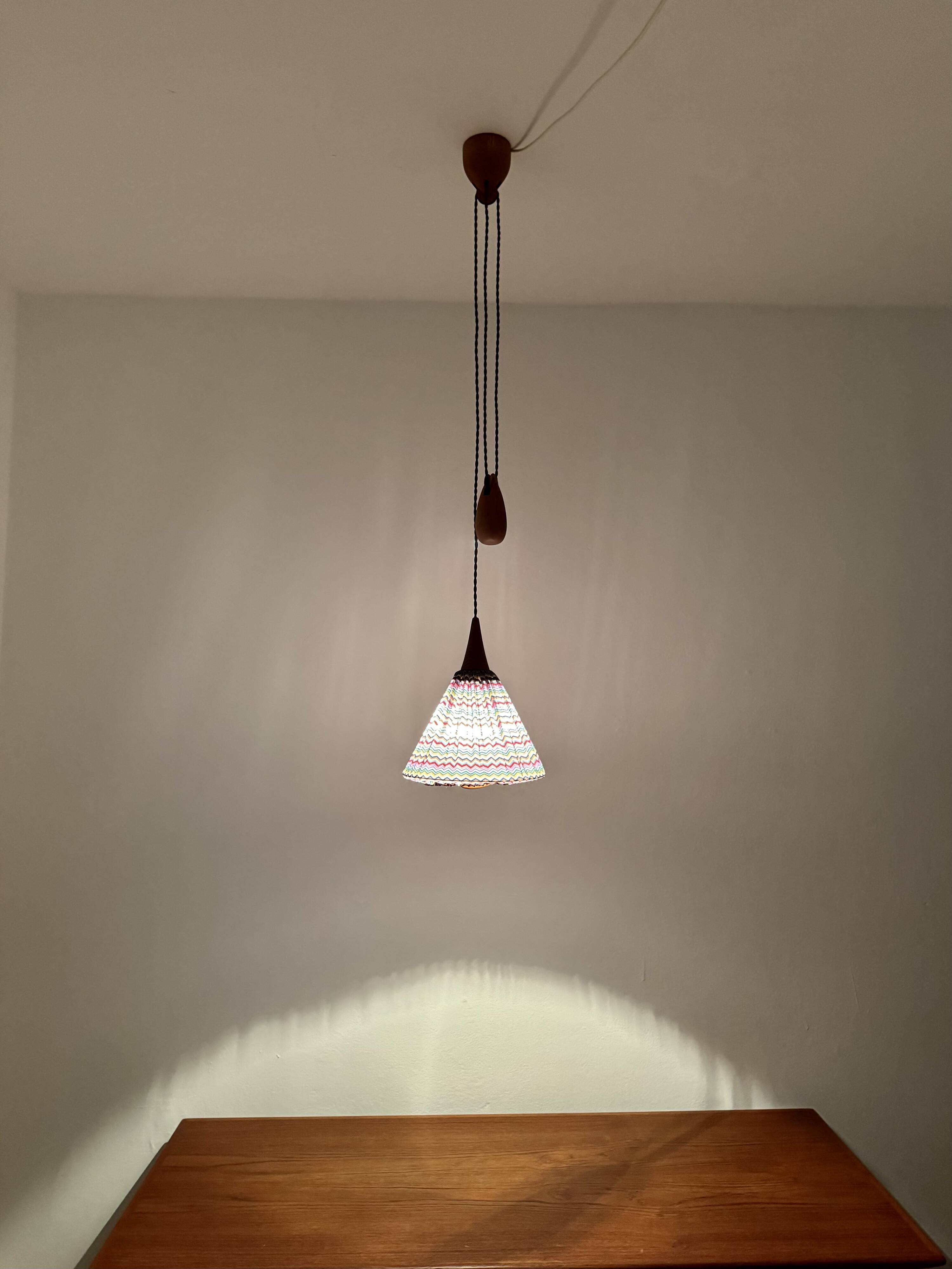 Oak Pendant Lamp with Counterweight by Uno and Östen Kristiansson