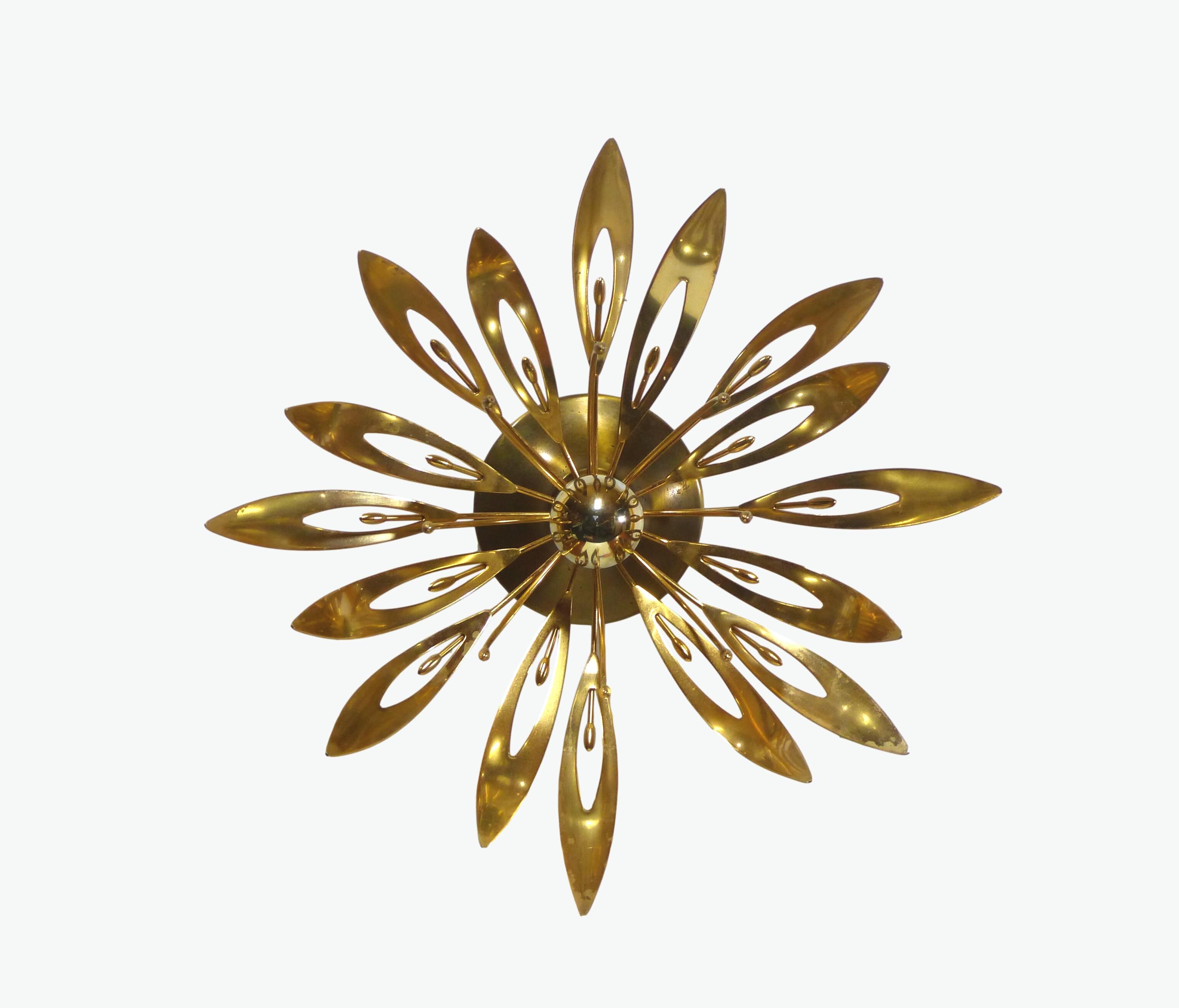 Paire d'appliques fleurs dorées 1970
