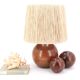 Italian wooden ball lamp, raffia lampshade, 1970s