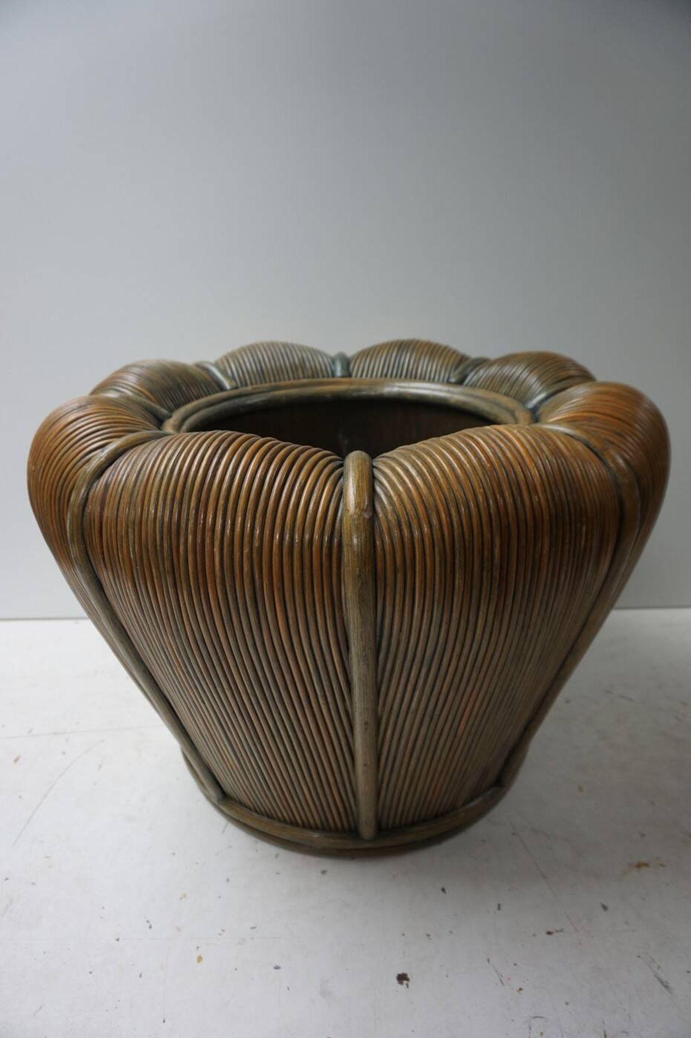 Large Mid-Century Modern Rattan Bamboo Cachepot Plant Holder, 1970s